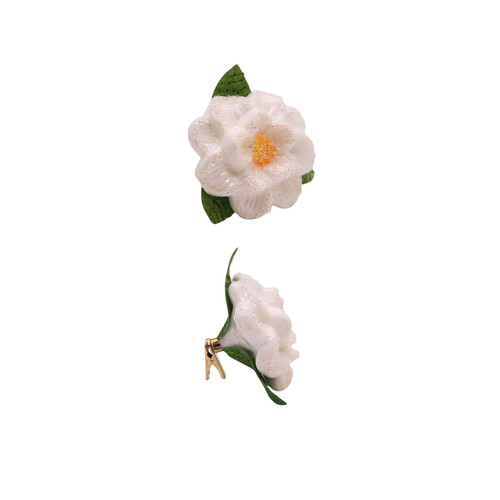 White glass flower - 4.5", clip
